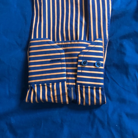 Men’s Orange/Navy Blue Italian Cotton Dress Shirt Long Sleeve - Picture 9 of 13